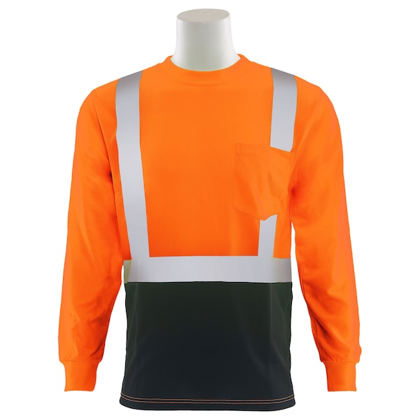 Erb Safety T-Shirt, Birdseye Mesh, Long Slv, Class 2, 9007SB, Hi-Viz Orng/Blk, LG 62541